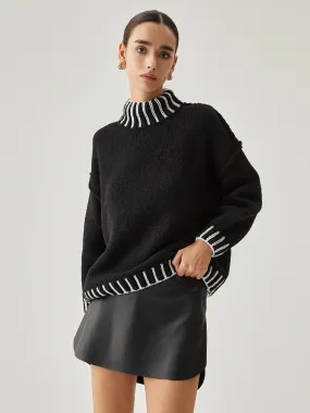 Contrast Stitch Graceful Mock Neck Sweater