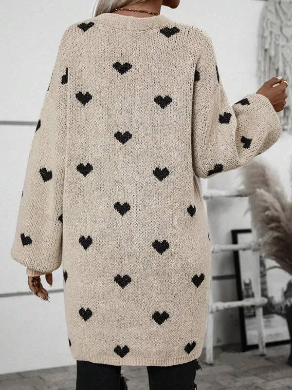 Heart Pattern Open Front Cardigan