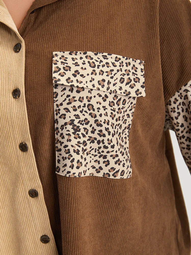 Leopard Patchwork Pocket Contrast Button Through Coat