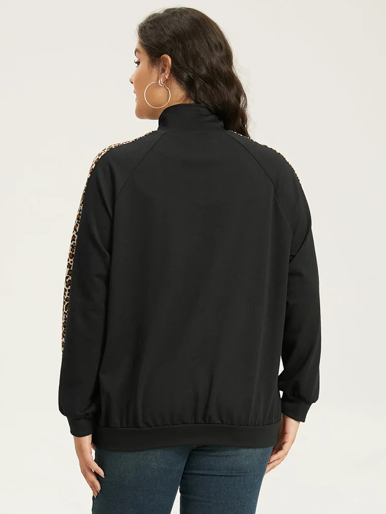 Leopard Print Patchwork Zipper Pocket Jacket