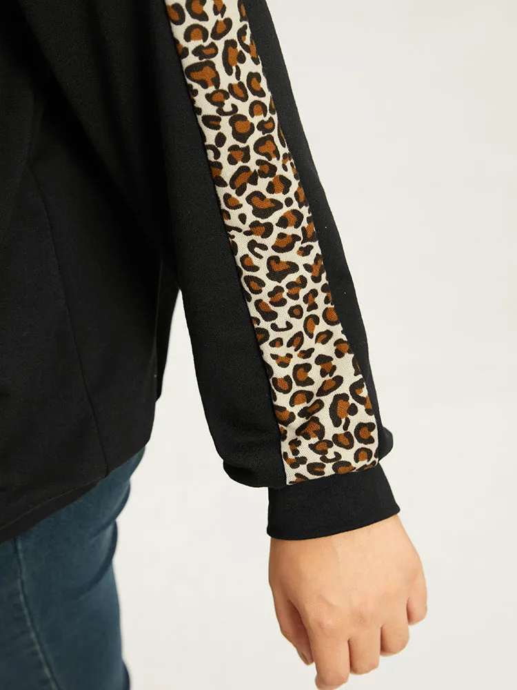 Leopard Print Patchwork Zipper Pocket Jacket