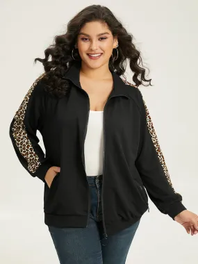 Leopard Print Patchwork Zipper Pocket Jacket