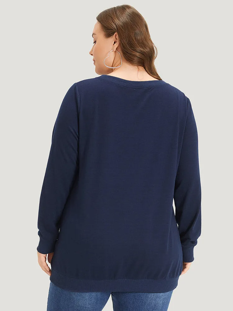 Letter Print Crew Neck Elastic Cuffs Sweatshirt