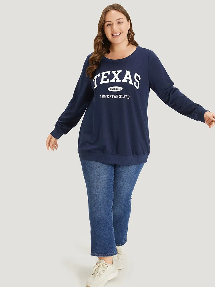 Letter Print Crew Neck Elastic Cuffs Sweatshirt