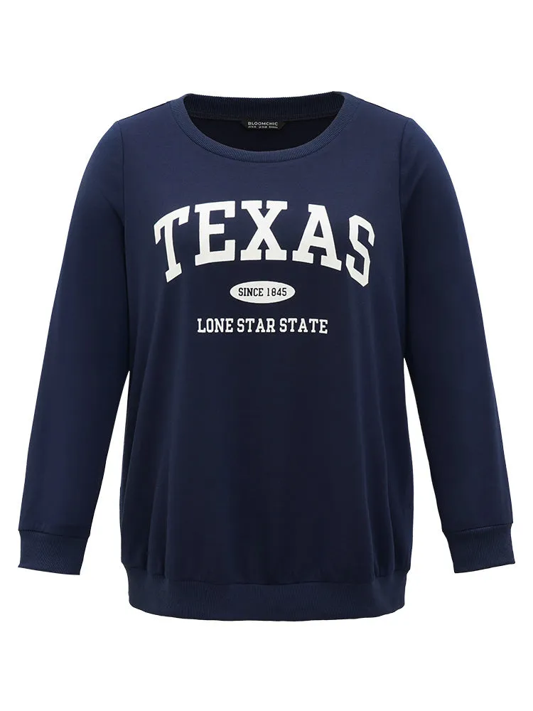 Letter Print Crew Neck Elastic Cuffs Sweatshirt