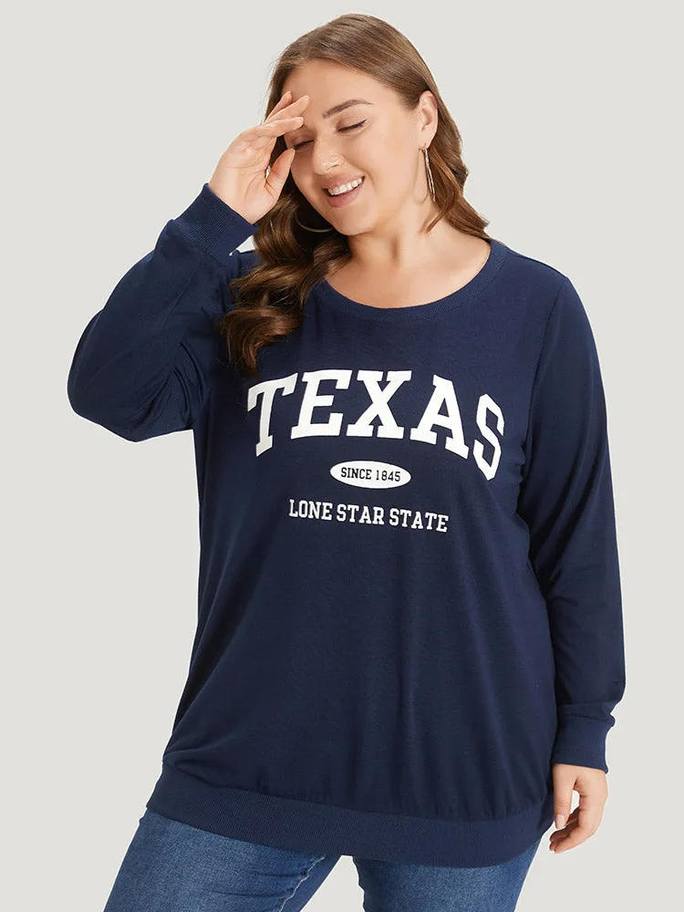 Letter Print Crew Neck Elastic Cuffs Sweatshirt