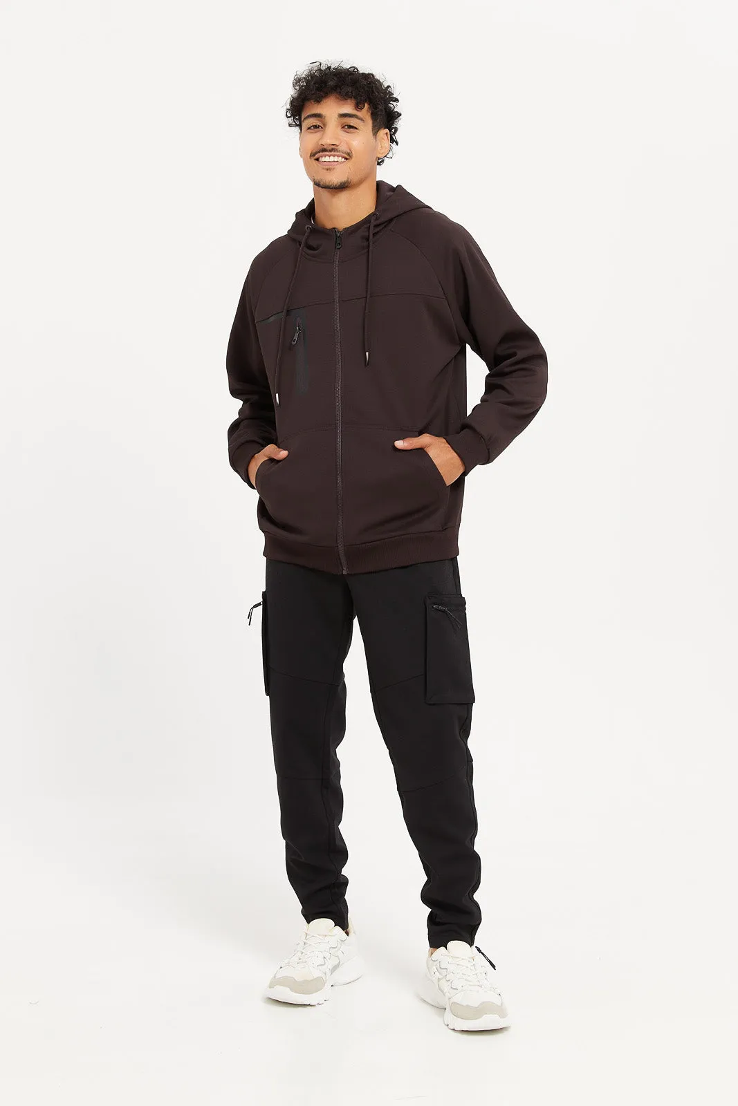 Men Brown Athletic Sweatshirt With Hoodie