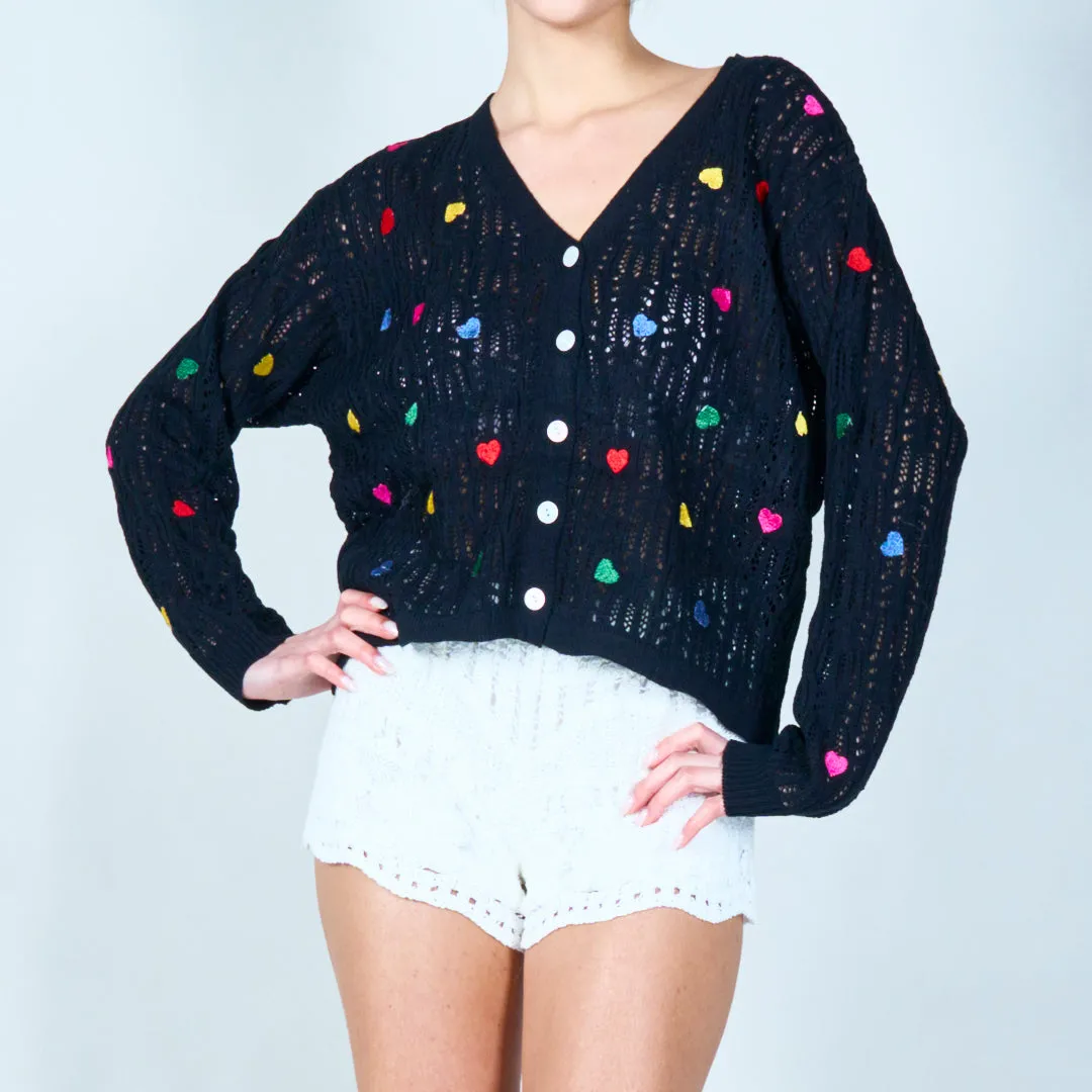 Open-knit cardigan with heart accents wholesale