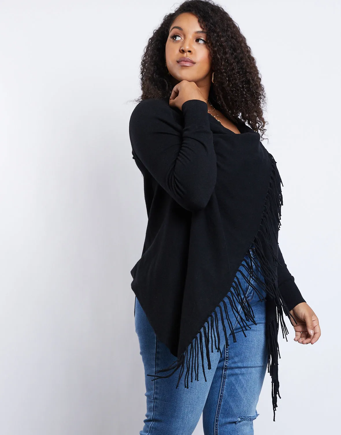 Plus Size Fringe Draped Sweater