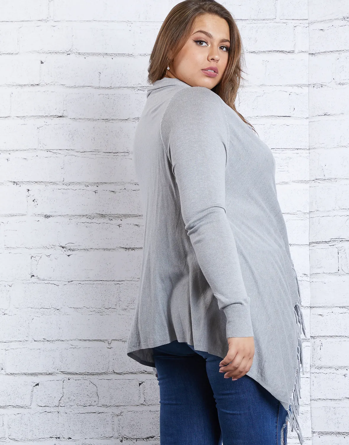 Plus Size Fringe Draped Sweater