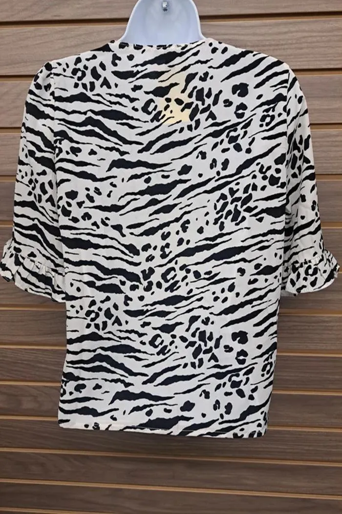Ruffle Sleeve Tiger Print